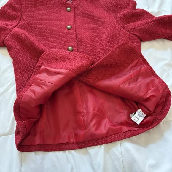 Womens Blazer Size Small Red Wool Blend Lined Officechic Corpcore City Workwear - Picture 8 of 9